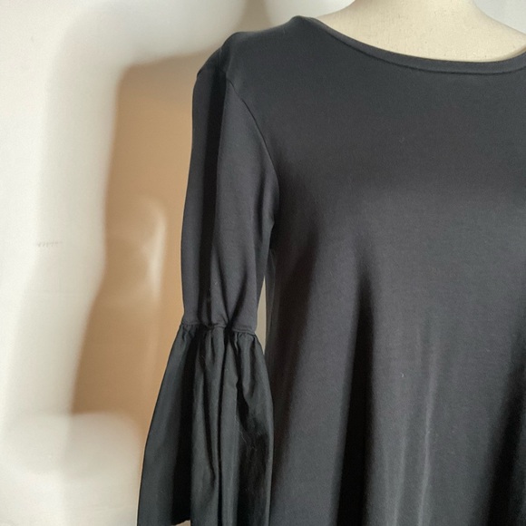 Peruvian Connection Black Boatneck Flare Cuff Knee Length Dress Size Small - Picture 5 of 8